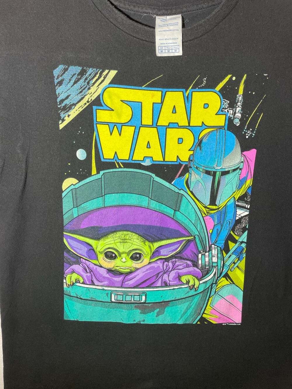 Star Wars The Mandalorian Grogu Psychedelic Poster Black T-Shirt - Picture 3 of 3